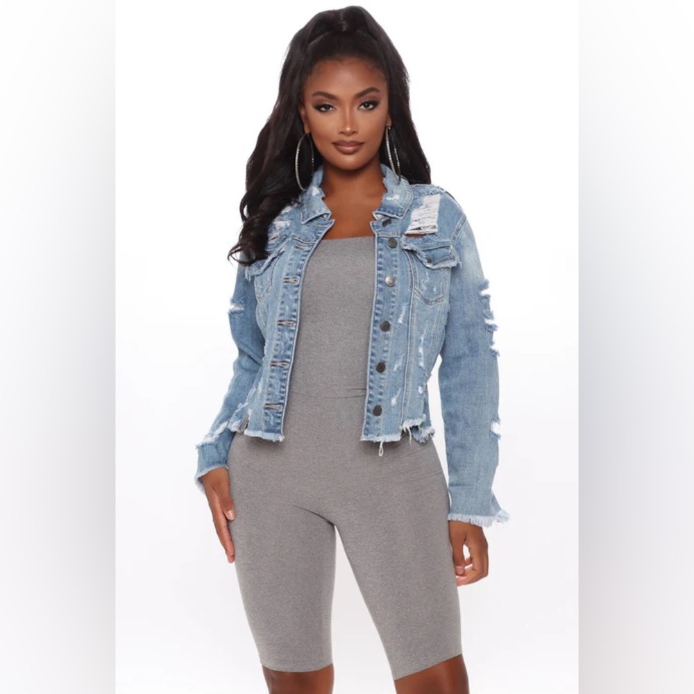 Distressed Denim Jacket - Size Small